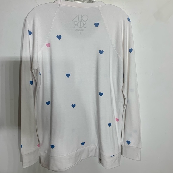 CHASER heart print soft pullover sweatshirt Large white new with tag nwt - Picture 6 of 7